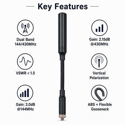 Antenna Boomerang Taktis, Dual Band 144/430MHz Antenna Radio Ham Portable dengan Antarmuka SMA Opsional